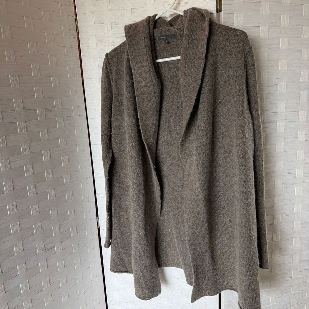 Vince Sweater Wool Alpaca Acrylic Shawl Collar Open Front Cardigan Hooded Small